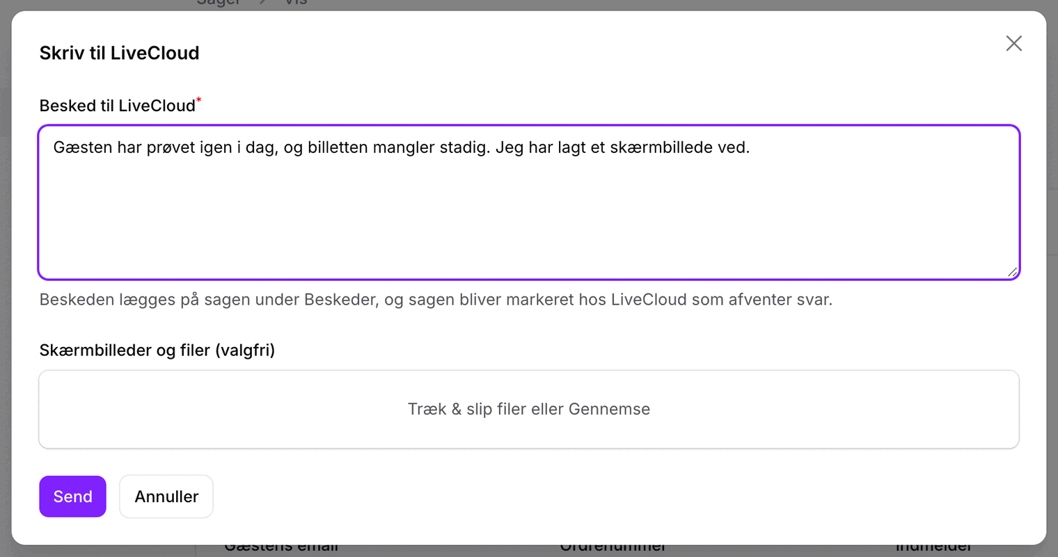 Vinduet Skriv til LiveCloud